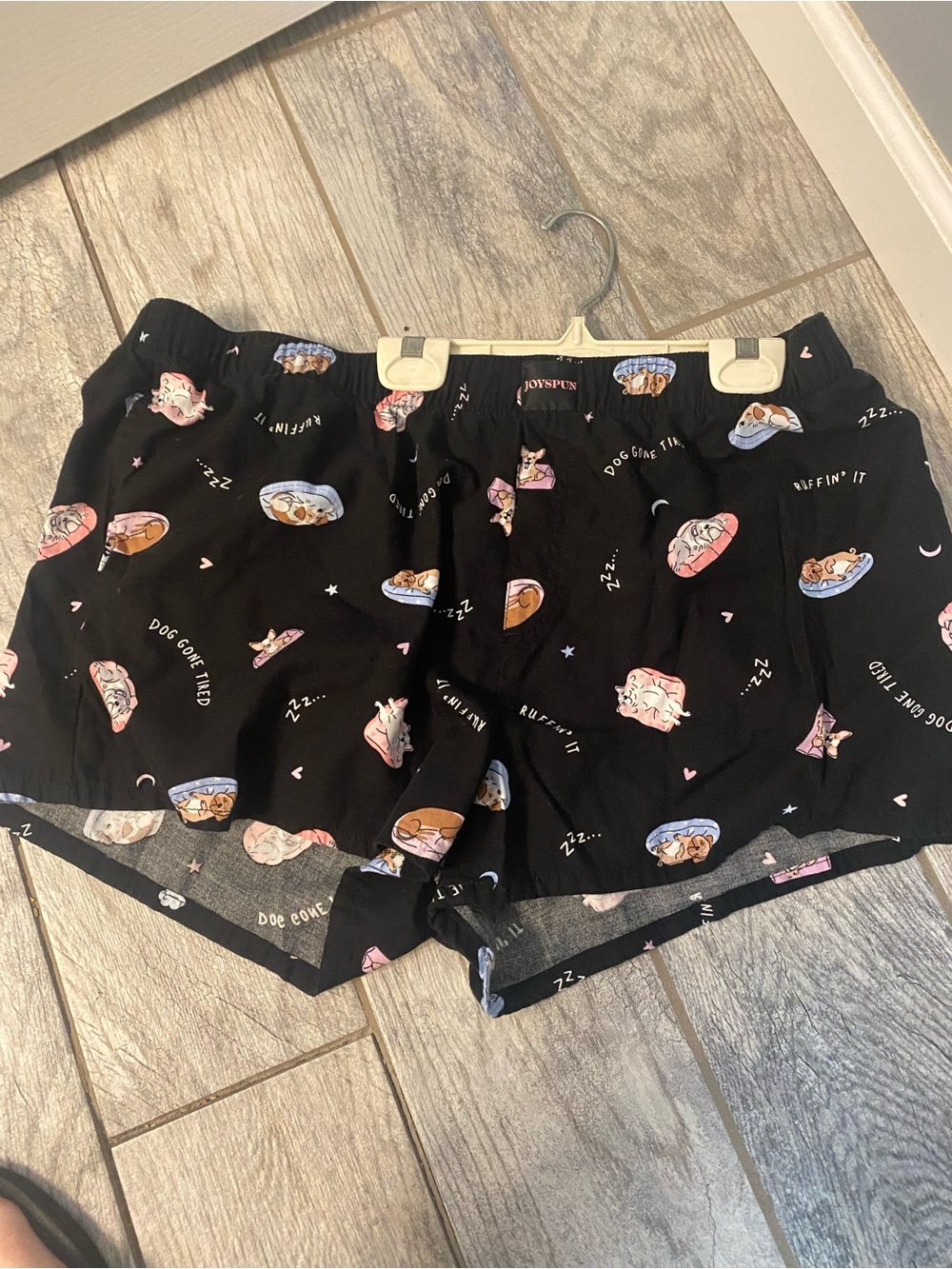 Black Sleep/ Lounge Athletic Shorts with Puppy Print